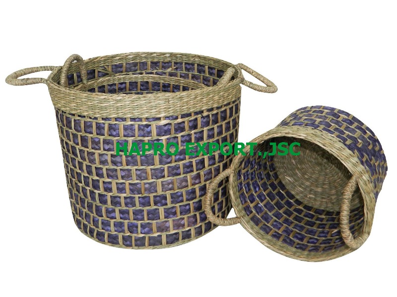 Round 2 tone seagrass & bamboo baskets