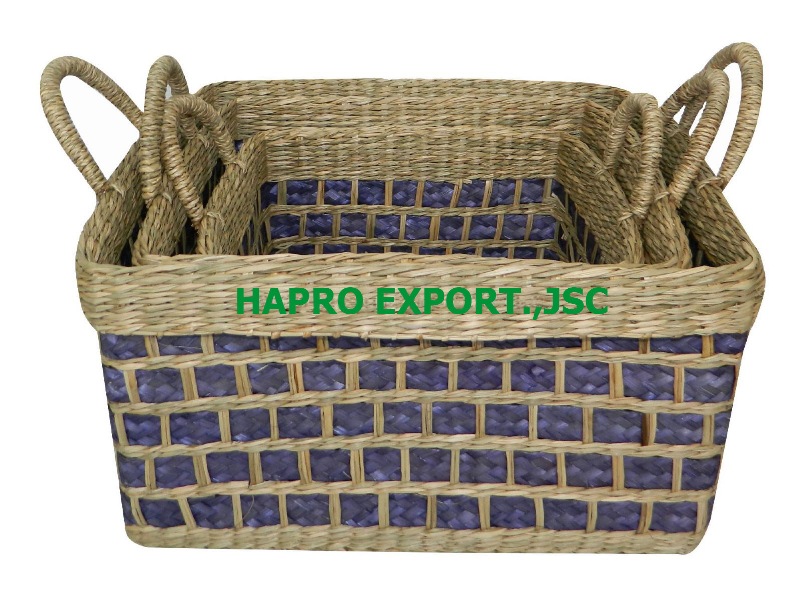 Rect 2 tone seagrass & bamboo baskets 