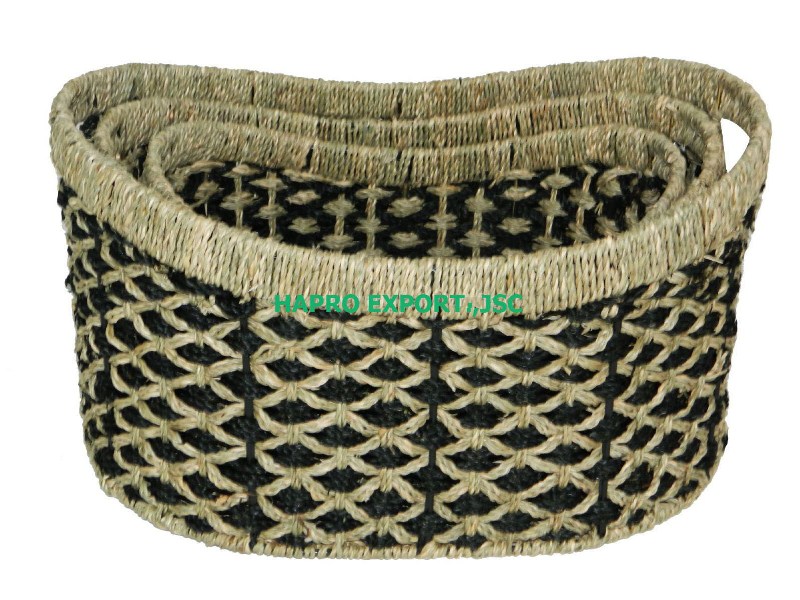  Natural & black seagrass baskets