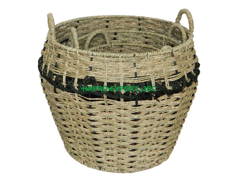  Natural & black seagrass baskets 