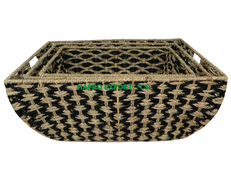 Rect Natural & black seagrass baskets 